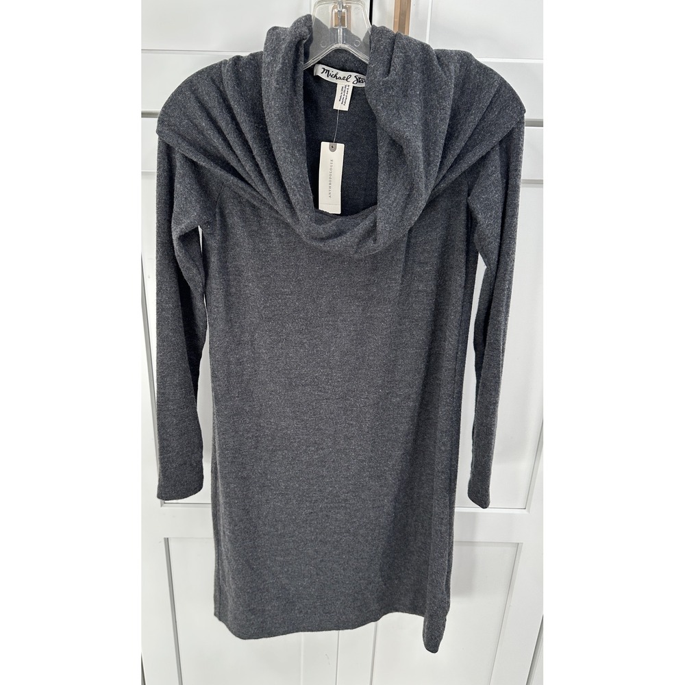 Michael Stars Anthropologie XS Gray Cowl Neck Long Sleeve Knit Sweater Dress‎